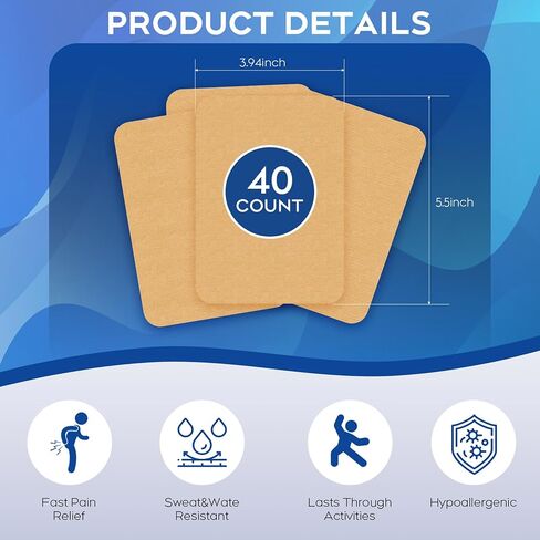 Uposiut Lidocaine 4% Patches, Extra Strength Lidocaine Patches, for Neck, Shoulder, Back, Knee, and Ankle Muscles, 12-Hour Effectiveness-012345 40 Patches in Saudi Arabia