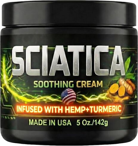 Sciatica Nerve Cream with Hemp Oil, Turmeric, Aloe & Lavender – Sciatic Nerve Comfort Cream for Lower Back & Legs – 5 oz – Non-Greasy Formula for Men & Women – Lab Tested, Made in USA in Saudi Arabia
