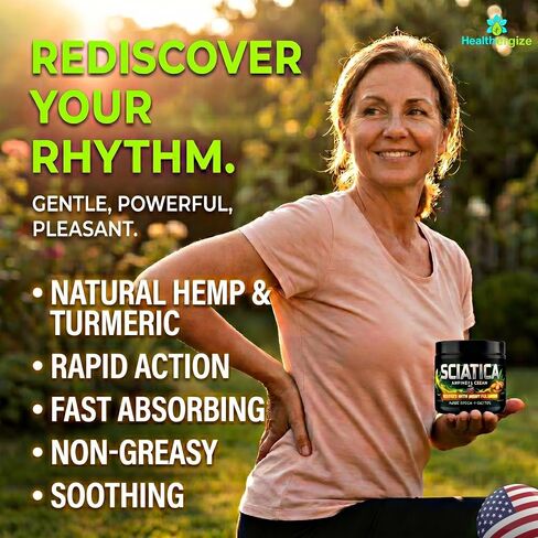 Sciatica Nerve Cream with Hemp Oil, Turmeric, Aloe & Lavender – Sciatic Nerve Comfort Cream for Lower Back & Legs – 5 oz – Non-Greasy Formula for Men & Women – Lab Tested, Made in USA in Saudi Arabia