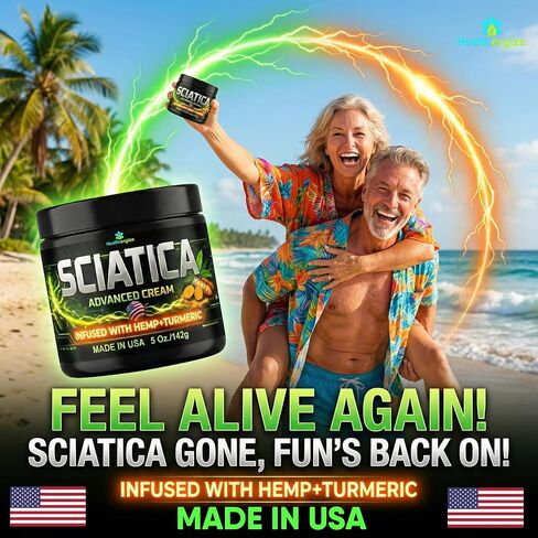 Sciatica Nerve Cream with Hemp Oil, Turmeric, Aloe & Lavender – Sciatic Nerve Comfort Cream for Lower Back & Legs – 5 oz – Non-Greasy Formula for Men & Women – Lab Tested, Made in USA in Saudi Arabia