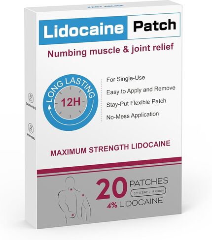 4% Lidocaine Pain Relief Patches | Maximum Strength Numbing Gel Patch for Back, Neck, Knee, Shoulder & Joint Pain | Up to 12 Hour Temporary Relief | 260301-1 - 20 Count in Saudi Arabia