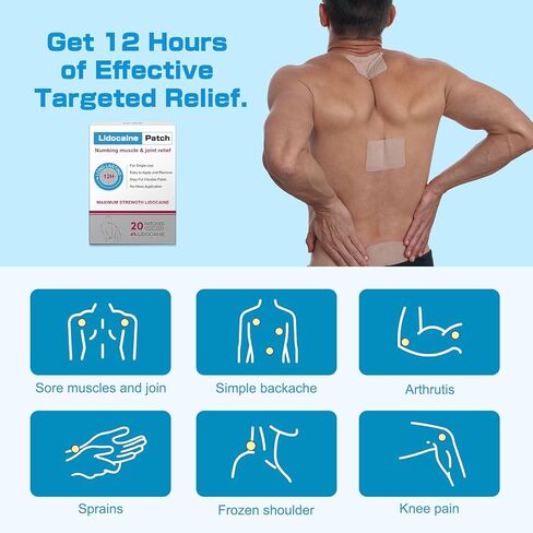 4% Lidocaine Pain Relief Patches | Maximum Strength Numbing Gel Patch for Back, Neck, Knee, Shoulder & Joint Pain | Up to 12 Hour Temporary Relief | 260301-1 - 20 Count in Saudi Arabia