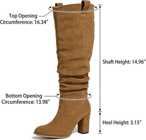 Seborluys Women's Suede Slouchy Knee High Boots Block High Heel Round Toe Tall Boots With Side Zipper Ruched Cowgirl Slouch Comfortable Dress Fashion Boot in Saudi Arabia