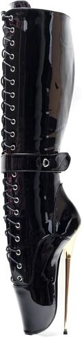 High Heels 20cm Mid Calf Ballet Boots Side Zip Up Locking,Black-13 in Kuwait