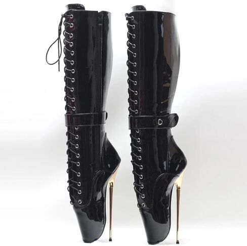 High Heels 20cm Mid Calf Ballet Boots Side Zip Up Locking,Black-13 in Kuwait