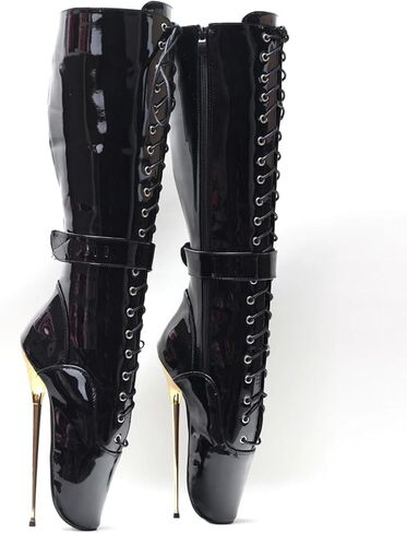 High Heels 20cm Mid Calf Ballet Boots Side Zip Up Locking,Black-13 in Kuwait