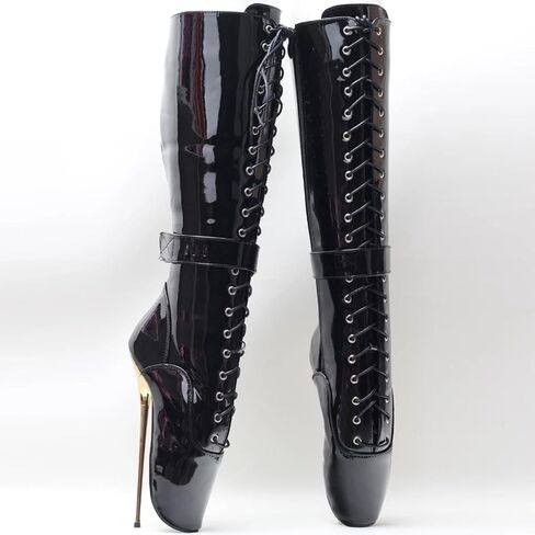 High Heels 20cm Mid Calf Ballet Boots Side Zip Up Locking,Black-13 in Kuwait