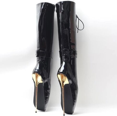 High Heels 20cm Mid Calf Ballet Boots Side Zip Up Locking,Black-13 in Kuwait