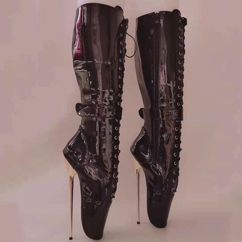 High Heels 20cm Mid Calf Ballet Boots Side Zip Up Locking,Black-13 in Kuwait