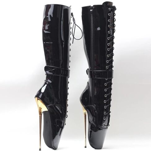 High Heels 20cm Mid Calf Ballet Boots Side Zip Up Locking,Black-13 in Kuwait