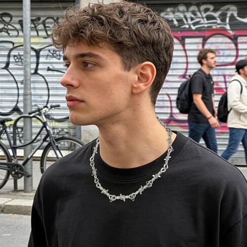 6PCS Punk Style Jewelry Set with 1 Necklace, 4 Leather Studded Bracelets, 1 Pants Chain for Men Women, Gothic Rocker Grunge Accessories, 80s 90s Outfits in Saudi Arabia