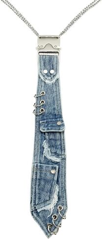 Denim Tie, Distressed Denim Necktie with Pockets, Grunge Style Metal Chain Necktie in Kuwait