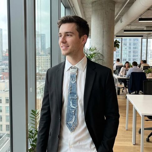 Denim Tie, Distressed Denim Necktie with Pockets, Grunge Style Metal Chain Necktie in Kuwait