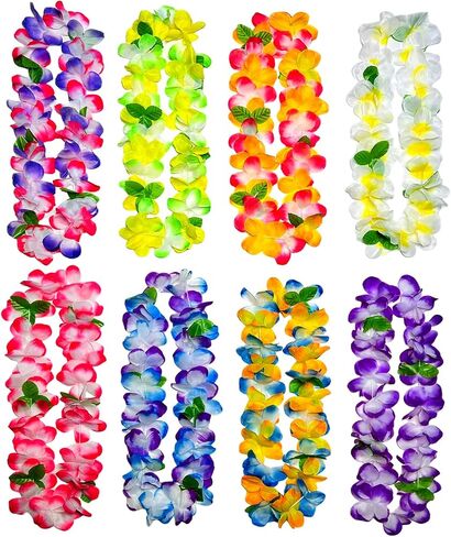8 Counts Hawaiian Leis Necklace Leis Headbands Leis Tropical Luau Hawaii Silk Flower Lei Theme Party Favors Holiday Wedding Beach Birthday Decorations in Saudi Arabia
