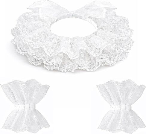 Clown Collar and Cuffs Set, White/Black Lace Neck Ruffle Collar, Detachable Clown Costume Accessories in Saudi Arabia