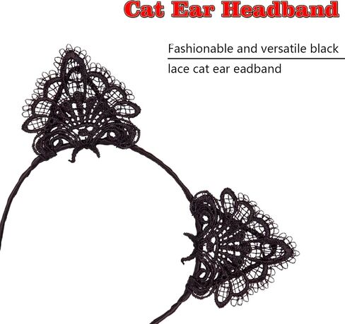 JIALWEN Black Lace Cat Ear Headband & Lace Collar with Gold Bell Halloween Party Costume Hair Hoop Cosplay Masquerade Dress Up Accessories in Saudi Arabia