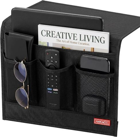 HAKACC Bedside Storage Organizer with Pockets，Bedside Caddy,Remote Control Holder Armchair Couch Caddy Sofa Armrest Bag，bed accessories,Black in Saudi Arabia