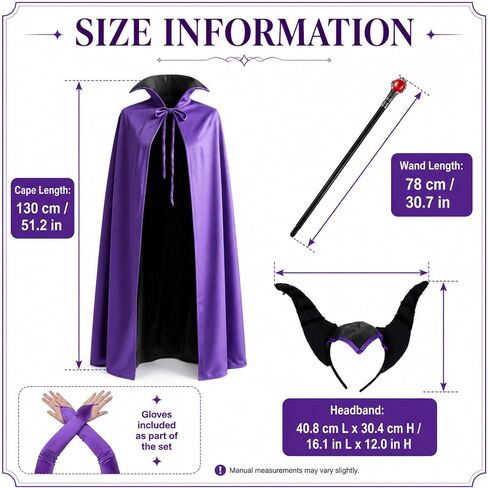 Halloween Evil Queen Costume Women, Wicked Villain Outfit Cape Horns Staff Wand Gloves Purple Black Cosplay Dark Fantasy Dress Up in Saudi Arabia