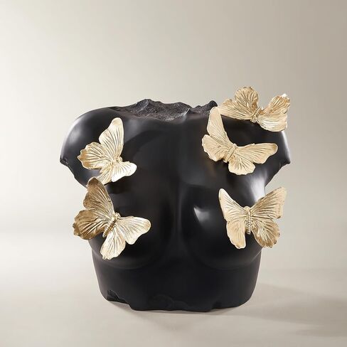 Z Gallerie Butterfly Bust Sculpture in Black - Gold Accent Torso Figurine Modern Symbolic Decor for Console, Bookshelf, Coffee Table Styling in Kuwait