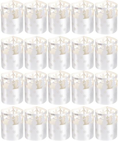 Ciieeo 50 Pcs Silver Snowflake Paper Candle Lampshades Hollow Design Christmas Party Decoration for Home and Office Holiday Use in Kuwait