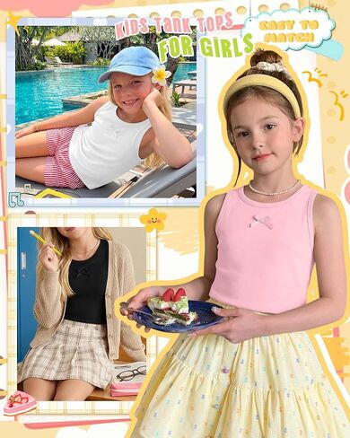 3 قطع من قمصان الفتيات بدون أكمام للأطفال بدون أكمام وياقة دائرية وقصة ضيقة، قمصان داخلية صيفية لطيفة بفيونكة كاجوال من 5 إلى 14 سنة in Saudi Arabia