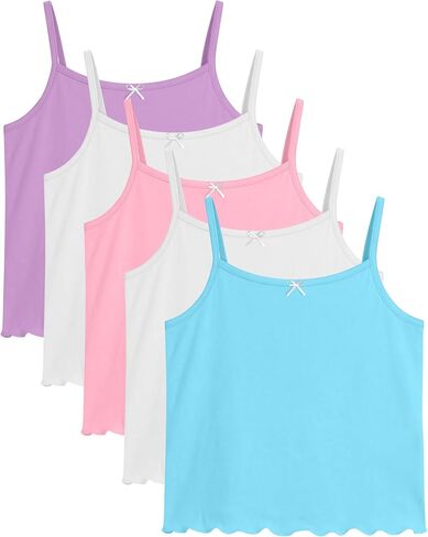 5 Pack Girls Tank Camisole 5-14 Years Kids Soft Sleeveless Undershirts Tops Bow Lettuce Trim Basic Cami Layer Dance in Kuwait