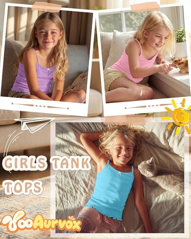 5 Pack Girls Tank Camisole 5-14 Years Kids Soft Sleeveless Undershirts Tops Bow Lettuce Trim Basic Cami Layer Dance in Kuwait