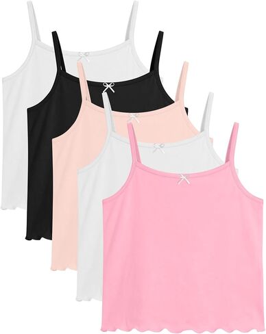 5 Pack Girls Tank Camisole 5-14 Years Kids Soft Sleeveless Undershirts Tops Bow Lettuce Trim Basic Cami Layer Dance in Kuwait