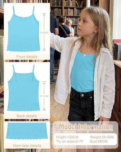 5 Pack Girls Tank Camisole 5-14 Years Kids Soft Sleeveless Undershirts Tops Bow Lettuce Trim Basic Cami Layer Dance in Kuwait