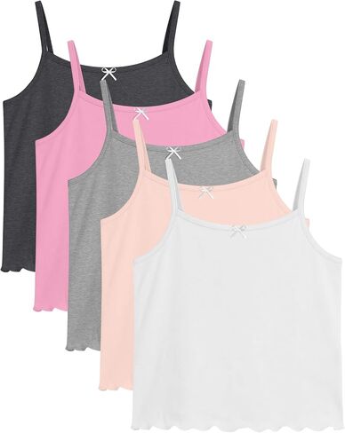 5 Pack Girls Tank Camisole 5-14 Years Kids Soft Sleeveless Undershirts Tops Bow Lettuce Trim Basic Cami Layer Dance in Kuwait