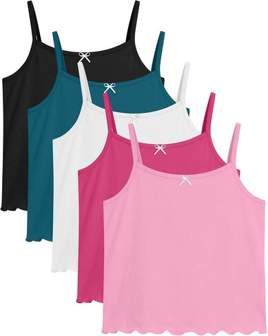5 Pack Girls Tank Camisole 5-14 Years Kids Soft Sleeveless Undershirts Tops Bow Lettuce Trim Basic Cami Layer Dance in Kuwait
