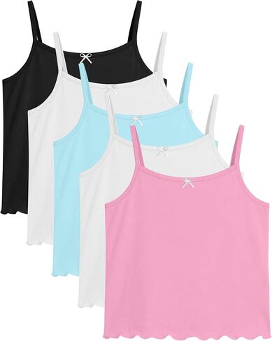 5 Pack Girls Tank Camisole 5-14 Years Kids Soft Sleeveless Undershirts Tops Bow Lettuce Trim Basic Cami Layer Dance in Kuwait