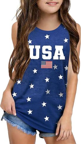 Girls 4th of July Tank Top USA Stars Sleeveless Patriotic Shirt Lightweight Breathable Summer Tee in Saudi Arabia