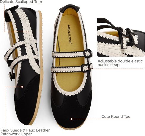 Adolilove Ballet Sneakers for Women Mary Jane Flats Walking Shoes Slip On with Elastic Straps with Memory Foam Insole in Saudi Arabia