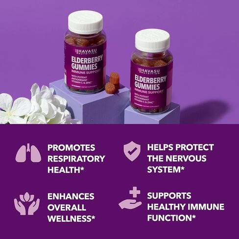 Sambucus Elderberry Gummies with Vitamin C & Zinc for Adults - 100mg Elderberry Extract for Daily Wellness Defense & Immune Support - Vegan, Non-GMO, Gluten Free - Berry Flavor, 60 Count in Saudi Arabia