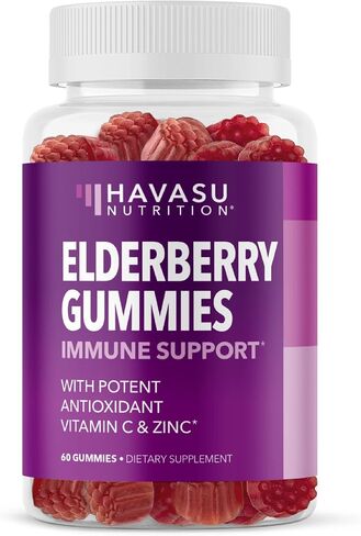 Sambucus Elderberry Gummies with Vitamin C & Zinc for Adults - 100mg Elderberry Extract for Daily Wellness Defense & Immune Support - Vegan, Non-GMO, Gluten Free - Berry Flavor, 60 Count in Saudi Arabia