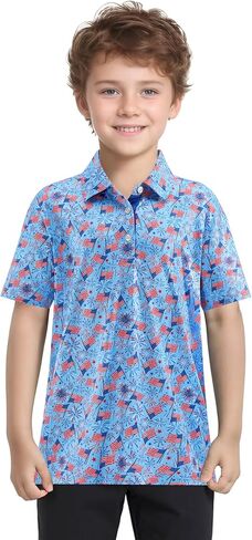 Boys Golf Shirts Short Sleeve Youth Performance Polo Dry Fit Printed Collared Kids Polo Shirts for Boy 6-18 Years in Kuwait