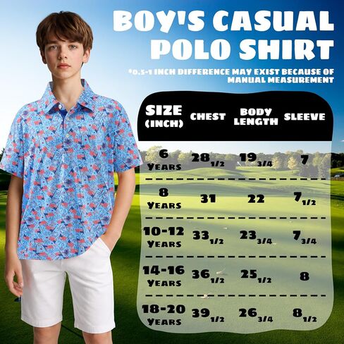 Boys Golf Shirts Short Sleeve Youth Performance Polo Dry Fit Printed Collared Kids Polo Shirts for Boy 6-18 Years in Kuwait