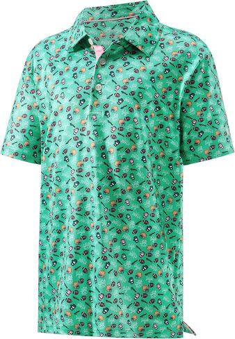 Boys Golf Shirts Short Sleeve Youth Performance Polo Dry Fit Printed Collared Kids Polo Shirts for Boy 6-18 Years in Kuwait