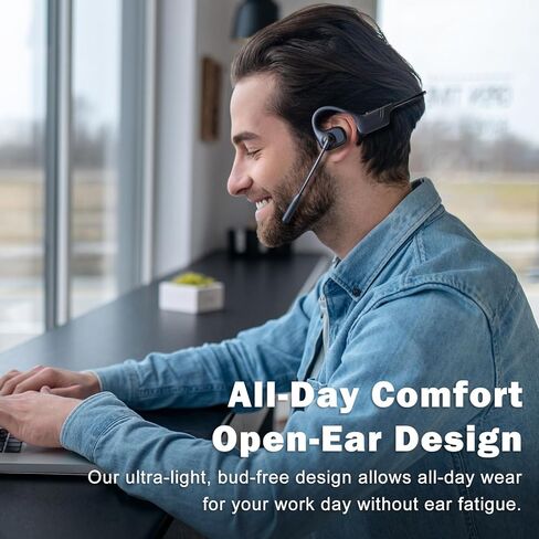 Open Ear Headphones with Mic, Bluetooth Headset with Microphone, AI Noise Cancelling Multipoint Connect Bluetooth 5.3 Headset, Sweatproof Wireless Headset for Work, Driving, Running, Workouts in Kuwait