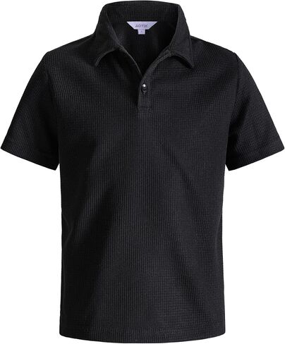 Boys Waffle Polo Shirt Short Sleeve Casual Tops Breathable Solid Collared Shirts for Kids in Saudi Arabia