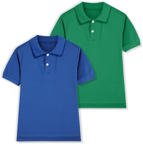 2 Pack Boys Short Sleeve Pique Polo Shirts School Uniform T-Shirt Kids Collared Golf Tops (5T-14Y) in Kuwait