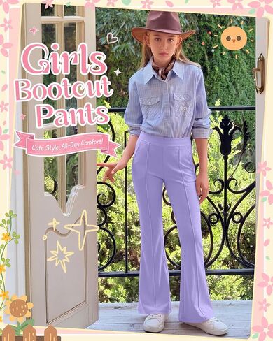3 Pack Girls' Flare Leggings Pants Kids High Waist Bell Bottoms Bootcut Dance School Pants with Pockets 5-14 Years in Kuwait