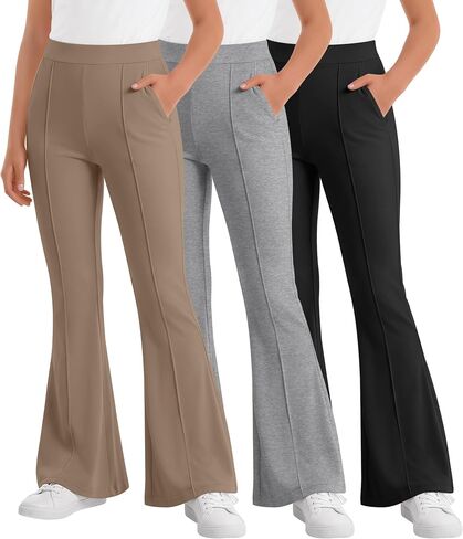 3 Pack Girls' Flare Leggings Pants Kids High Waist Bell Bottoms Bootcut Dance School Pants with Pockets 5-14 Years in Kuwait