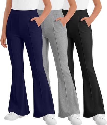 3 Pack Girls' Flare Leggings Pants Kids High Waist Bell Bottoms Bootcut Dance School Pants with Pockets 5-14 Years in Kuwait
