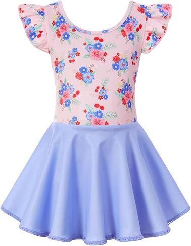 Funnycokid Girls Ballet Leotards Dance Leotard with Circle Skirt Ruffer Sleeve Ballerina Dresses Outfits in Saudi Arabia