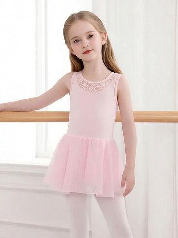 Tutu.kk Ballet Leotard for Girls with Sleeveless Lace Neck Toddler Dance Dress Ballerina Outfits in Kuwait