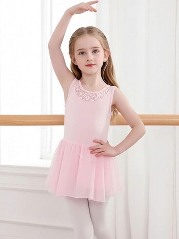 Tutu.kk Ballet Leotard for Girls with Sleeveless Lace Neck Toddler Dance Dress Ballerina Outfits in Kuwait