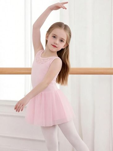 Tutu.kk Ballet Leotard for Girls with Sleeveless Lace Neck Toddler Dance Dress Ballerina Outfits in Kuwait