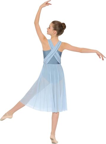 Girls Lyrical Dance Costume Contemporary Skirted Ballet Leotard Sleeveless Open Back Dance Dress Tulle Dancewear in Saudi Arabia